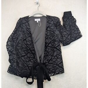 & Other Stories Blouse Womens 2 Black Velvet Devore Wrap Tie Waist Sheer